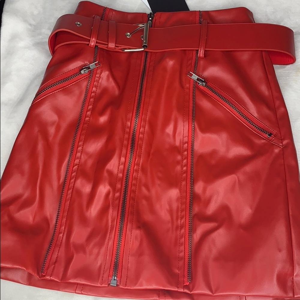 Fashion Nova Red Leather Bar Hopping Mini Skirt